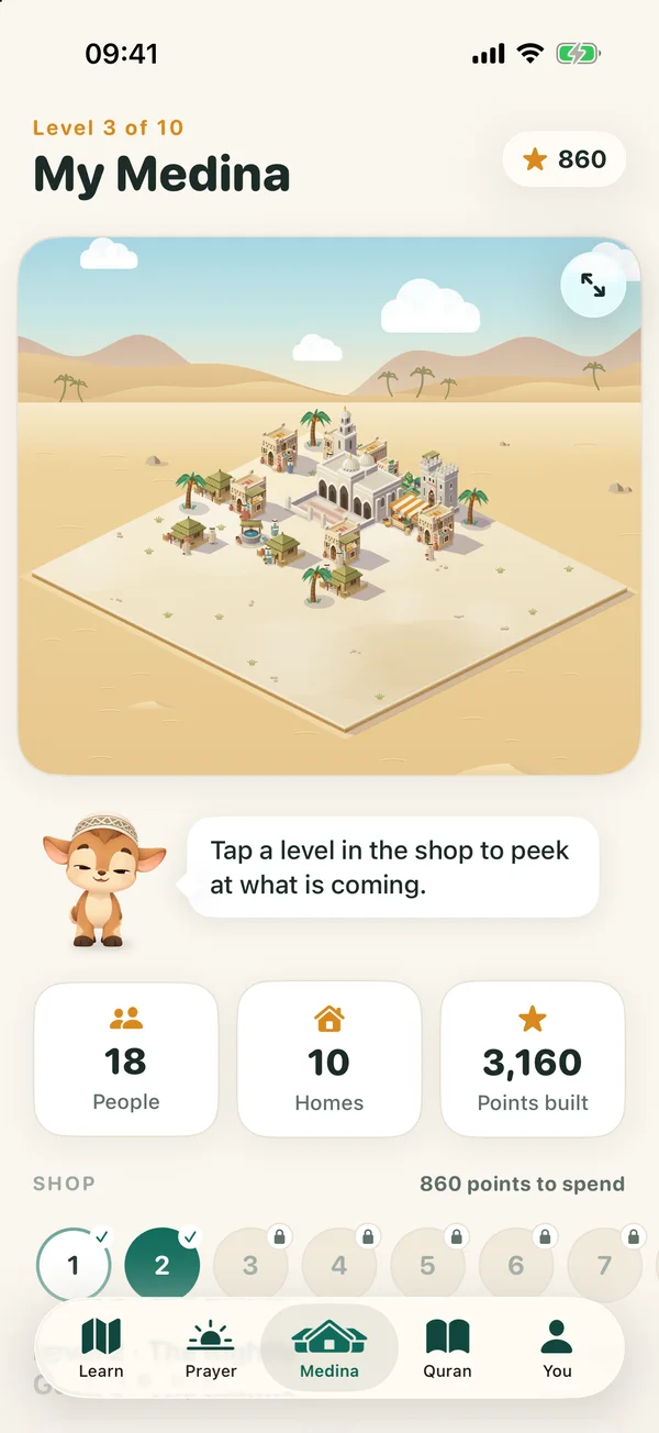 The Medina tab showing a small desert town